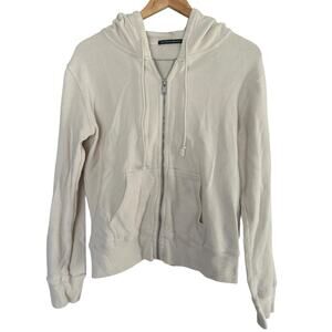 Brandy Melville Waffle Knit Zip Up Hoodie Cream 100% Cotton
